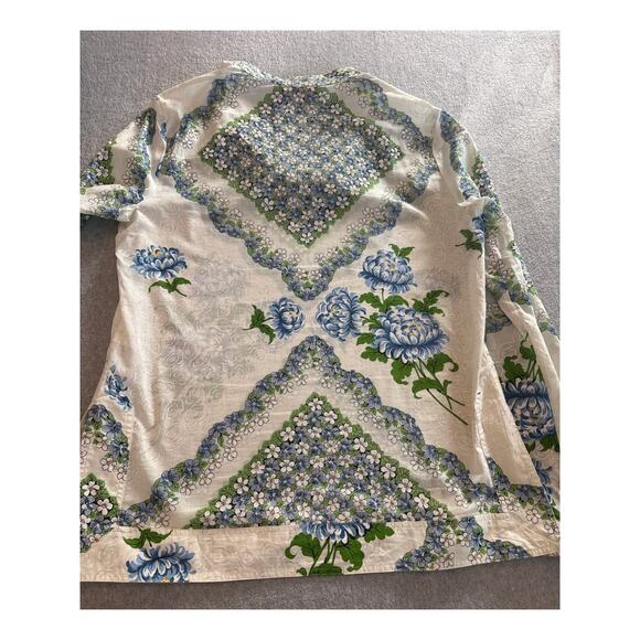 Tory Burch Terrace Ditsy Floral Tunic White Blue Green 100% Cotton Size 6 - Picture 9 of 9